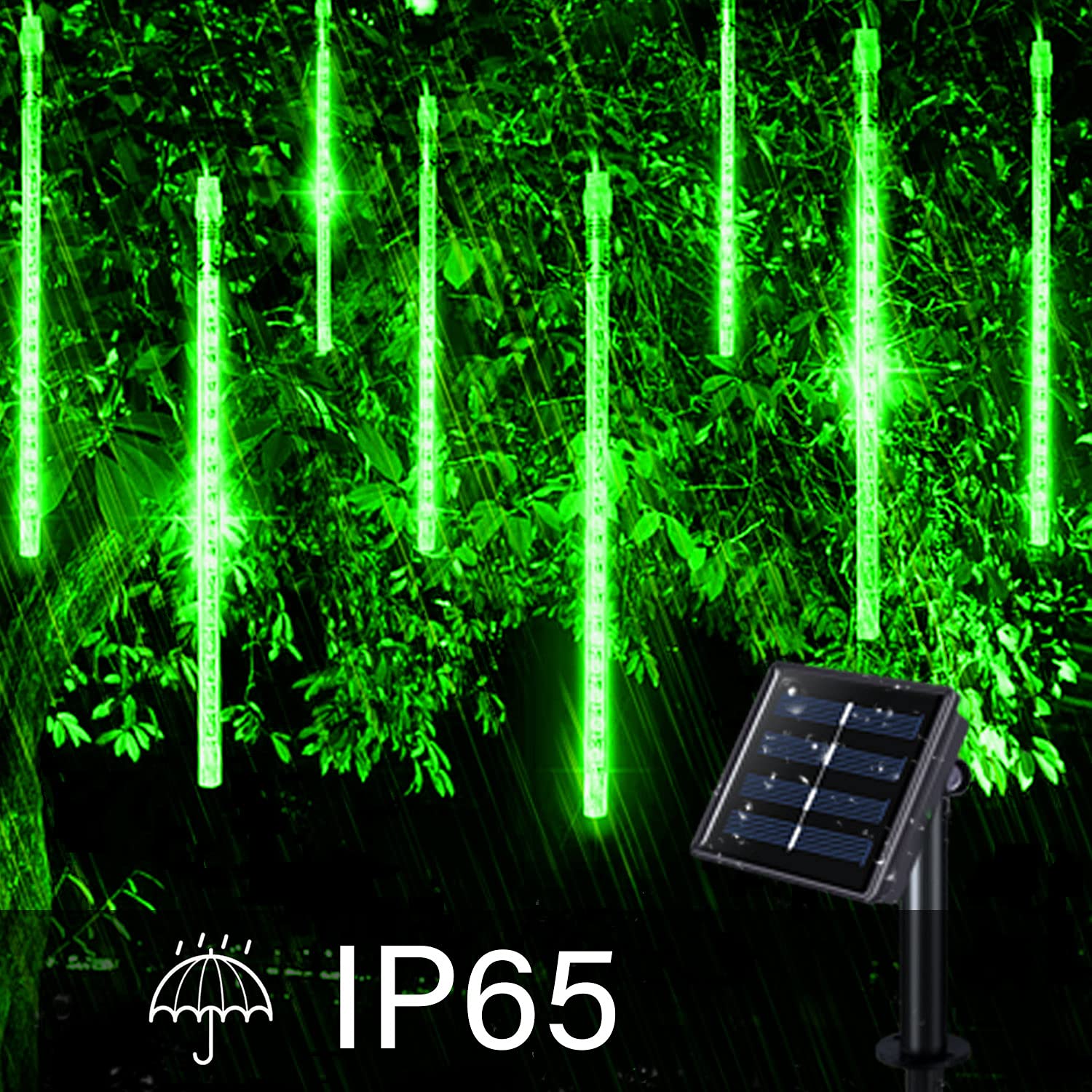 JMEXSUSS 2 Pack Solar Fairy Lights/Solar Meteor Shower Rain Lights Green