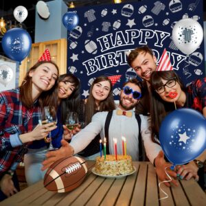 Oudain 22 Pcs Cowboy Birthday Party Supplies Set Include 1 Cowboy Backdrop 20 Birthday Balloons 1 Ribbon Navy Blue Football Birthday Decoration for Football Sports Themed Game Party Celebration