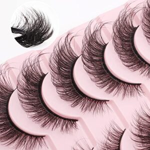 MilyBest Lashes False Eyelashes 10 Pairs Cat Eye Lashes Fluffy Wispy D Curl Volume Pestañas Postizas Bulk Strip Natural Look Lashes Sets Pack Faux Mink Eyelashes