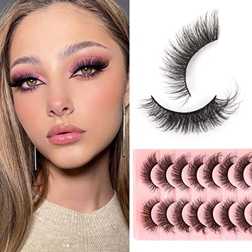 MilyBest Lashes False Eyelashes 10 Pairs Cat Eye Lashes Fluffy Wispy D Curl Volume Pestañas Postizas Bulk Strip Natural Look Lashes Sets Pack Faux Mink Eyelashes