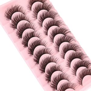 MilyBest Lashes False Eyelashes 10 Pairs Cat Eye Lashes Fluffy Wispy D Curl Volume Pestañas Postizas Bulk Strip Natural Look Lashes Sets Pack Faux Mink Eyelashes