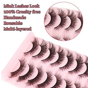 MilyBest Lashes False Eyelashes 10 Pairs Cat Eye Lashes Fluffy Wispy D Curl Volume Pestañas Postizas Bulk Strip Natural Look Lashes Sets Pack Faux Mink Eyelashes