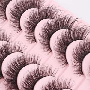 MilyBest Lashes False Eyelashes 10 Pairs Cat Eye Lashes Fluffy Wispy D Curl Volume Pestañas Postizas Bulk Strip Natural Look Lashes Sets Pack Faux Mink Eyelashes