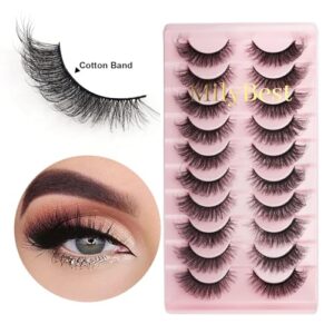 MilyBest Lashes False Eyelashes 10 Pairs Cat Eye Lashes Fluffy Wispy D Curl Volume Pestañas Postizas Bulk Strip Natural Look Lashes Sets Pack Faux Mink Eyelashes