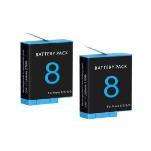 dintyou 2 pack batteries for gopro hero 8 7 6 5 black battery accessories, hero 8 7 black go pro 5 6 7 8 1500mah