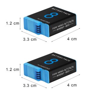 DINTYOU 2 Pack Batteries for Gopro Hero 8 7 6 5 Black Battery Accessories, Hero 8 7 Black Go Pro 5 6 7 8 1500mAh