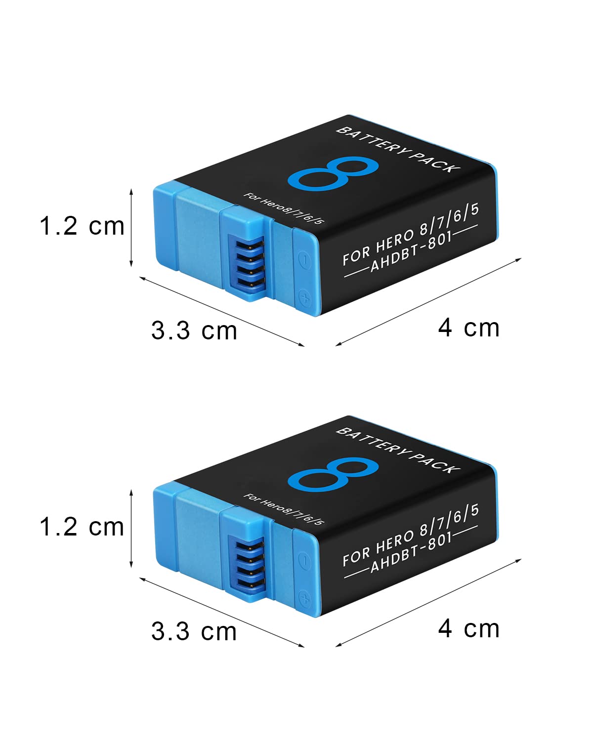 DINTYOU 2 Pack Batteries for Gopro Hero 8 7 6 5 Black Battery Accessories, Hero 8 7 Black Go Pro 5 6 7 8 1500mAh