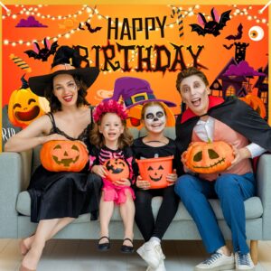 Halloween Birthday Party Decorations Halloween Birthday Banner Happy Birthday Halloween Backdrop for Outdoor Indoor Home Decor Halloween Birthday Party Decor, 35.4 x 59 Inch (Bat)