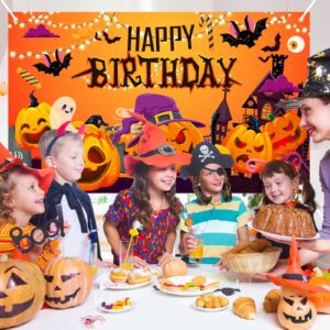 Halloween Birthday Party Decorations Halloween Birthday Banner Happy Birthday Halloween Backdrop for Outdoor Indoor Home Decor Halloween Birthday Party Decor, 35.4 x 59 Inch (Bat)