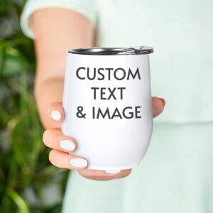 Magizak Personalized Wine Tumbler Custom Text Photo Picture Cup Stainless Steel Insulated Wine Tumblers 12oz Customized Gifts For Best Friend Coworker Boss Men Women Birthday Christmas Present