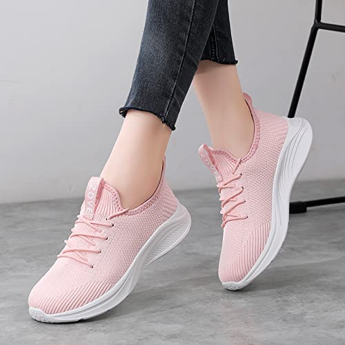 ZOVE Womens Walking Shoes Lightweight Slip on Nurse Nursing Work Tennis Running Shoe Comfortable Casual Health Care Sneakers for Plantar Fasciitis A111 Pink 40