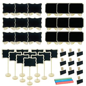woohome 30 pcs mini black board and 10 pcs chalkboard wooden clips with chalk, 4 style mini chalkboards mini wooden blackboard signs for message board signs, party wedding table