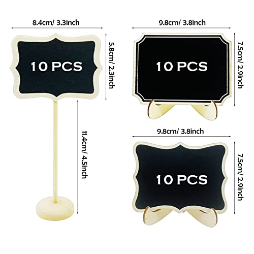 Woohome 30 PCS Mini Black Board and 10 PCS Chalkboard Wooden Clips with Chalk, 4 Style Mini Chalkboards Mini Wooden Blackboard Signs for Message Board Signs, Party Wedding Table