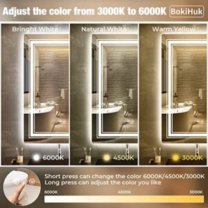 BokiHuk Led Bathroom Mirror with Lights, 40x24 inch Wall Mounted Lighted Vanity Mirror, Makeup Mirror Dimmable Anti-Fog with 3 Colors Light, Waterproof (Backlit & Front-Lighted)