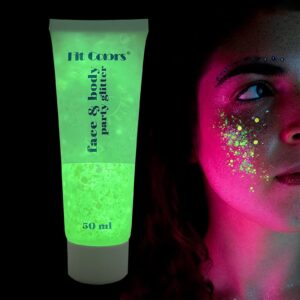 glow in the dark body glitter gel, holographic chunky glitter makeup for body, hair, face, nail, super long lasting waterproof luminous face glitter gel for carnival party（#8 luminous glitter,1pc）