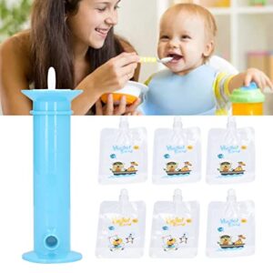 Hyuduo 7pcs Set Baby Food Pouch, Maker Reusable Pure Color Pouches Toddler Fruit Squeeze Puree Filler for Kids(Blue)