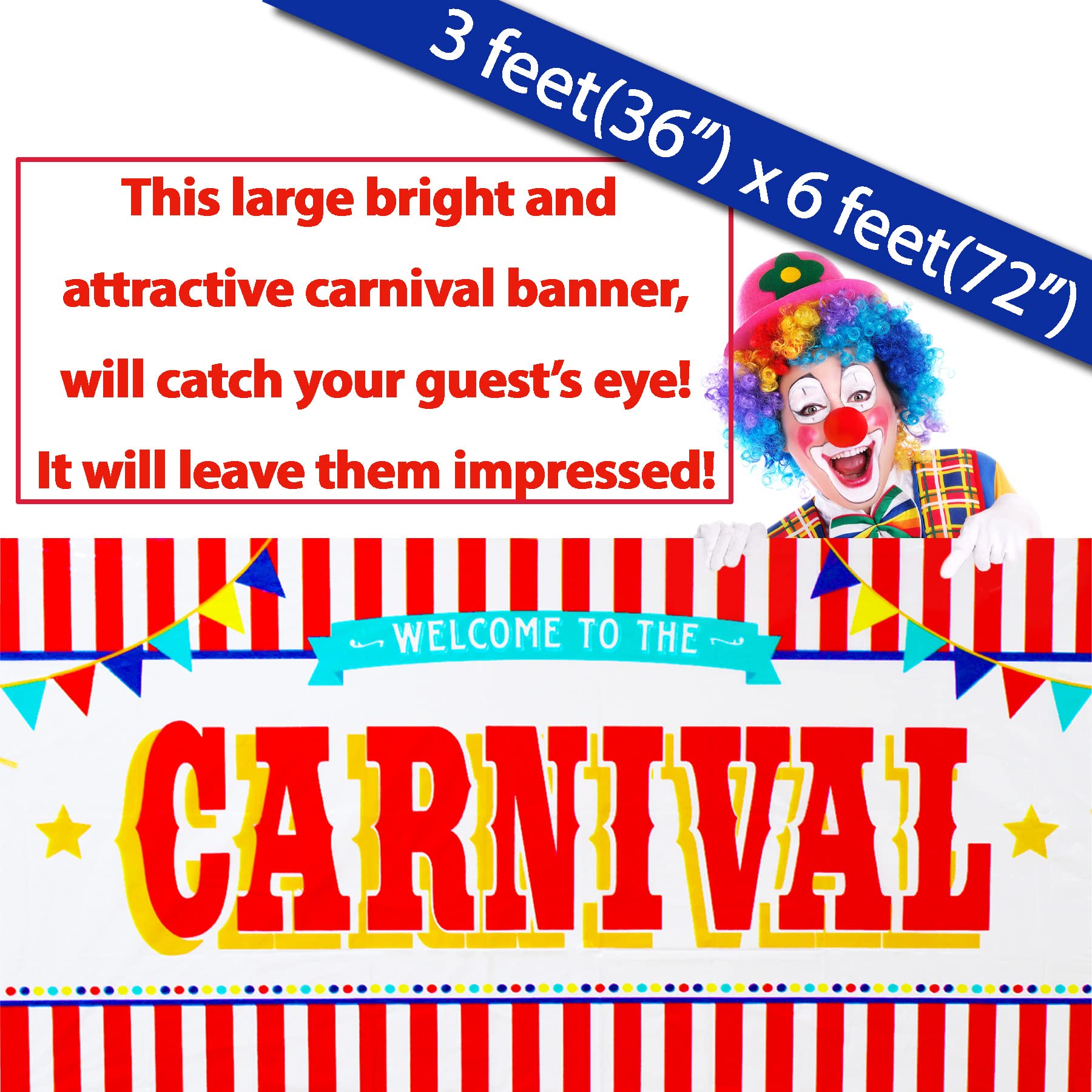 Carnival Circus Banner - "Welcome To The Carnival" background - Carnival Backdrop For Carnival Theme Party Decoration Supplies - Carnival Decor Sign - 6 Ft