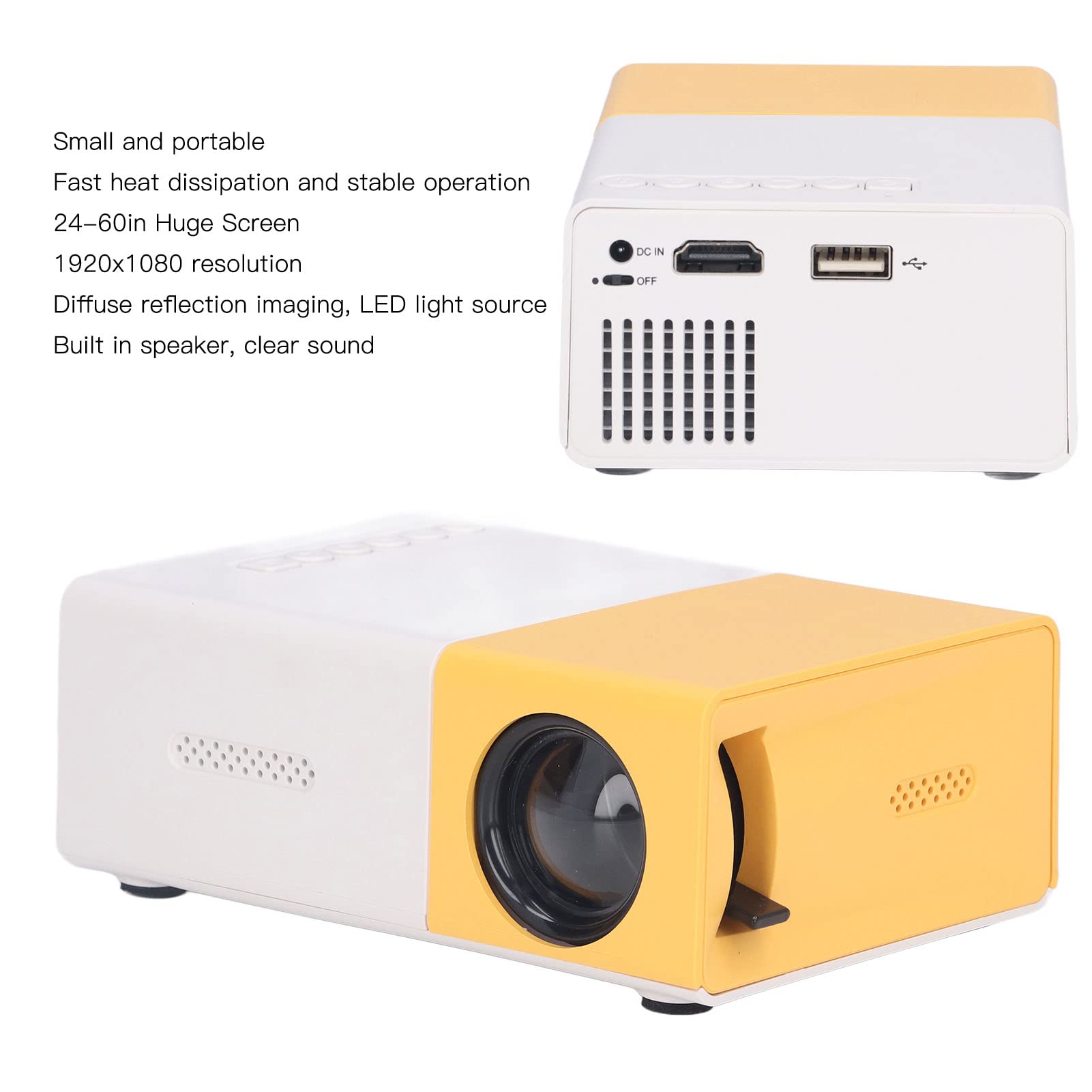 Zyyini Mini Projector, Portable Pocket Projector Home Theater Movie Projector, for iOS,for Android,for Windows,PS,Laptop,Set Top Boxes,Cameras,U Disks,AV,USB,HDMI(US)