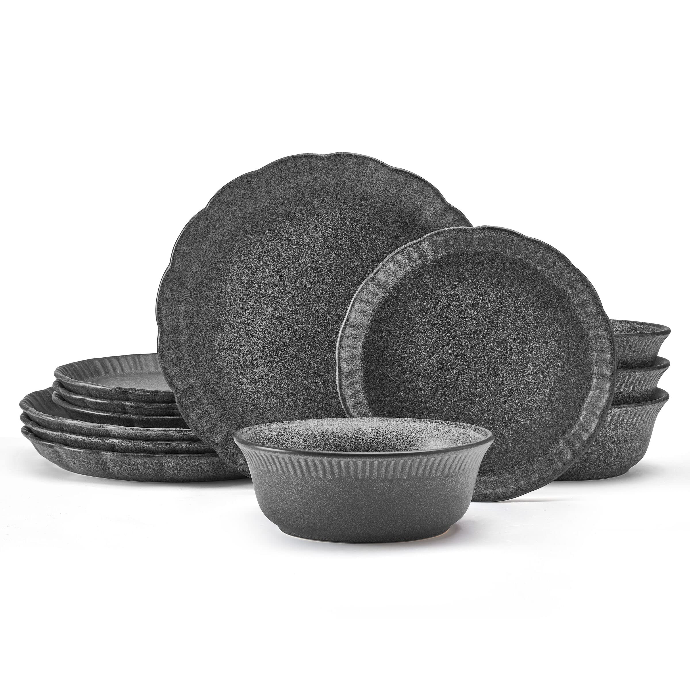 Pfaltzgraff Noah 12 Piece Dinnerware Set, Service For 4, Gray