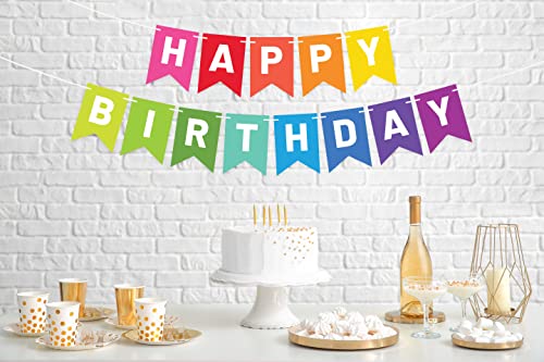 Pre-Strung Happy Birthday Banner - NO DIY - Colorful Birthday Party Banner - Pre-Strung Garland on 6 ft Strands - Multi Color Rainbow Birthday Party Decorations & Decor. Did we mention no DIY?