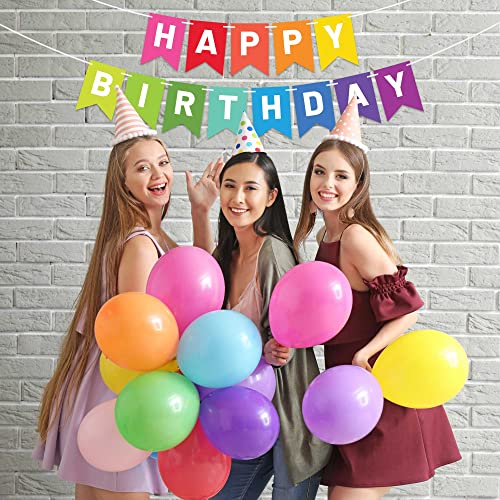 Pre-Strung Happy Birthday Banner - NO DIY - Colorful Birthday Party Banner - Pre-Strung Garland on 6 ft Strands - Multi Color Rainbow Birthday Party Decorations & Decor. Did we mention no DIY?