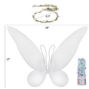 Funcredible Fairy Costume Accessories - White Fairy Wings and Flower Crown, Glitter - Tooth Fairy Cosplay Outfit for Women and Girls