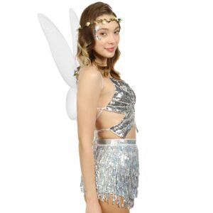 Funcredible Fairy Costume Accessories - White Fairy Wings and Flower Crown, Glitter - Tooth Fairy Cosplay Outfit for Women and Girls