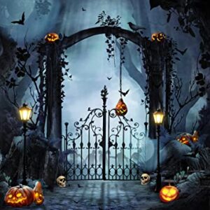 LYCGS 7X5FT Halloween Backdrop Horror Forest Night Halloween Backdrop for Photography Scary Pumpkin Lantern Tombstone Skull Photography Background Costume Ball Halloween Carnival Background X-58