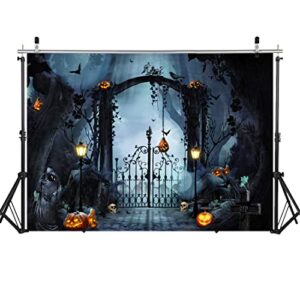 LYCGS 7X5FT Halloween Backdrop Horror Forest Night Halloween Backdrop for Photography Scary Pumpkin Lantern Tombstone Skull Photography Background Costume Ball Halloween Carnival Background X-58