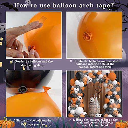 ZFUNBO 139 Pack Halloween Balloon Arch Garland Kit, Orange Black White Balloons Balloons Set with 3D Bat Sticker Spider Web for Halloween Party Decorations Baby Shower Birthday Party