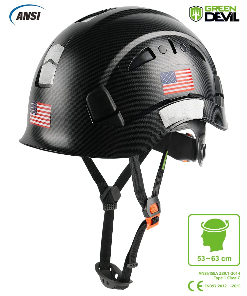 GREEN DEVIL Safety Helmet Hard Hat Adjustable Lightweight Vented ABS Work Helmet for Men and Women 6-Point Suspension ANSI Z89.1 Approved Ideal for Industrial & Construction