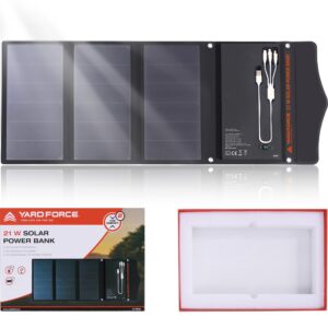 [2023 red dot winner] yard force 21w & 13000mah solar charger with battery, portale solar power bank built-in 3 in 1 charging cable, qc 3.0 18w fast charging, compatible with phone, android. lx pb21