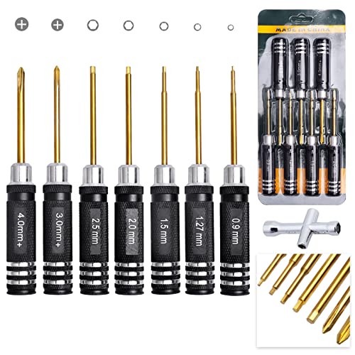 AllinRC RC Tool Kit Set Hex Driver 0.9mm 1.27mm 1.5mm 2mm 2.5mm & Phillips Head Screwdriver 3mm 4mm for Traxxas Axial SCX24 Redcat WLtoys 1/16 1/18 1/24 RC Truck Crawler