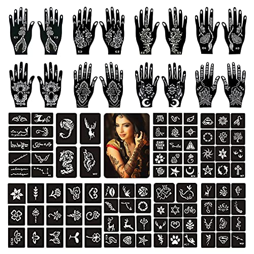 Henna Tattoo Stencils 24 Sheets,Black Tattoo Templates,Reusable Henna Tattoo Kit for Women Teens Kids,DIY Tattoo Stencils,Body Art Stencils