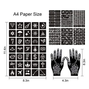 Henna Tattoo Stencils 24 Sheets,Black Tattoo Templates,Reusable Henna Tattoo Kit for Women Teens Kids,DIY Tattoo Stencils,Body Art Stencils