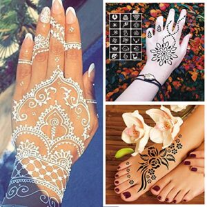 Henna Tattoo Stencils 24 Sheets,Black Tattoo Templates,Reusable Henna Tattoo Kit for Women Teens Kids,DIY Tattoo Stencils,Body Art Stencils