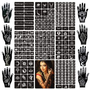 24 sheets henna tattoo stencil kit 270+pcs, henna stencils reusable temporary indian glitter airbrush tattoo stencils for face body paint diy