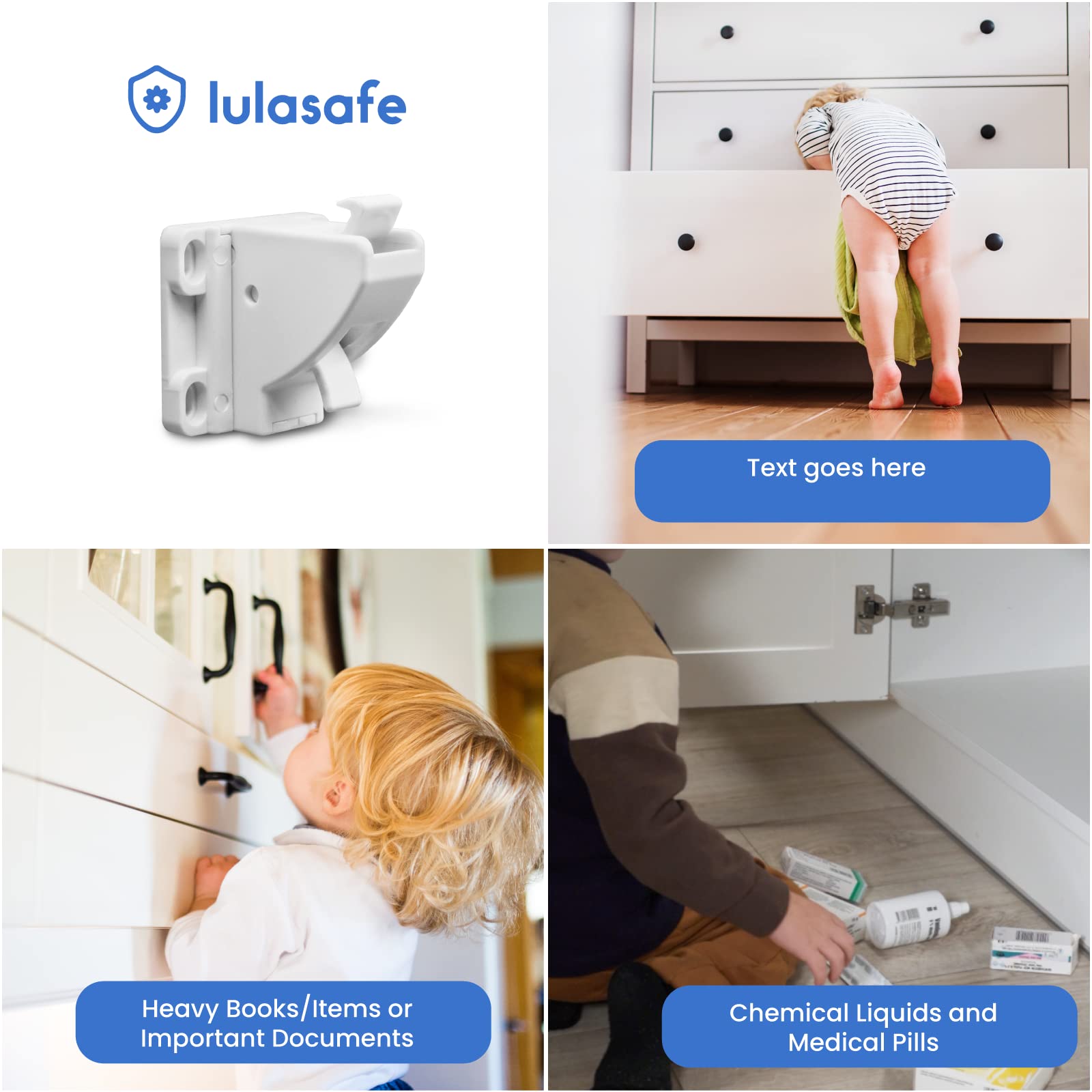 Lulasafe Magnetic Cabinet Locks – 10 Pack Baby Proof Cupboard Safety Latches – Adhesive, for Cabinets & Drawers - Easy Installation No Drilling or Tools Required