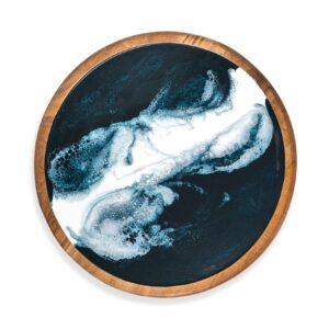 lynn & liana designs acacia lazy susan tray, 15-inch length, navy white metallic