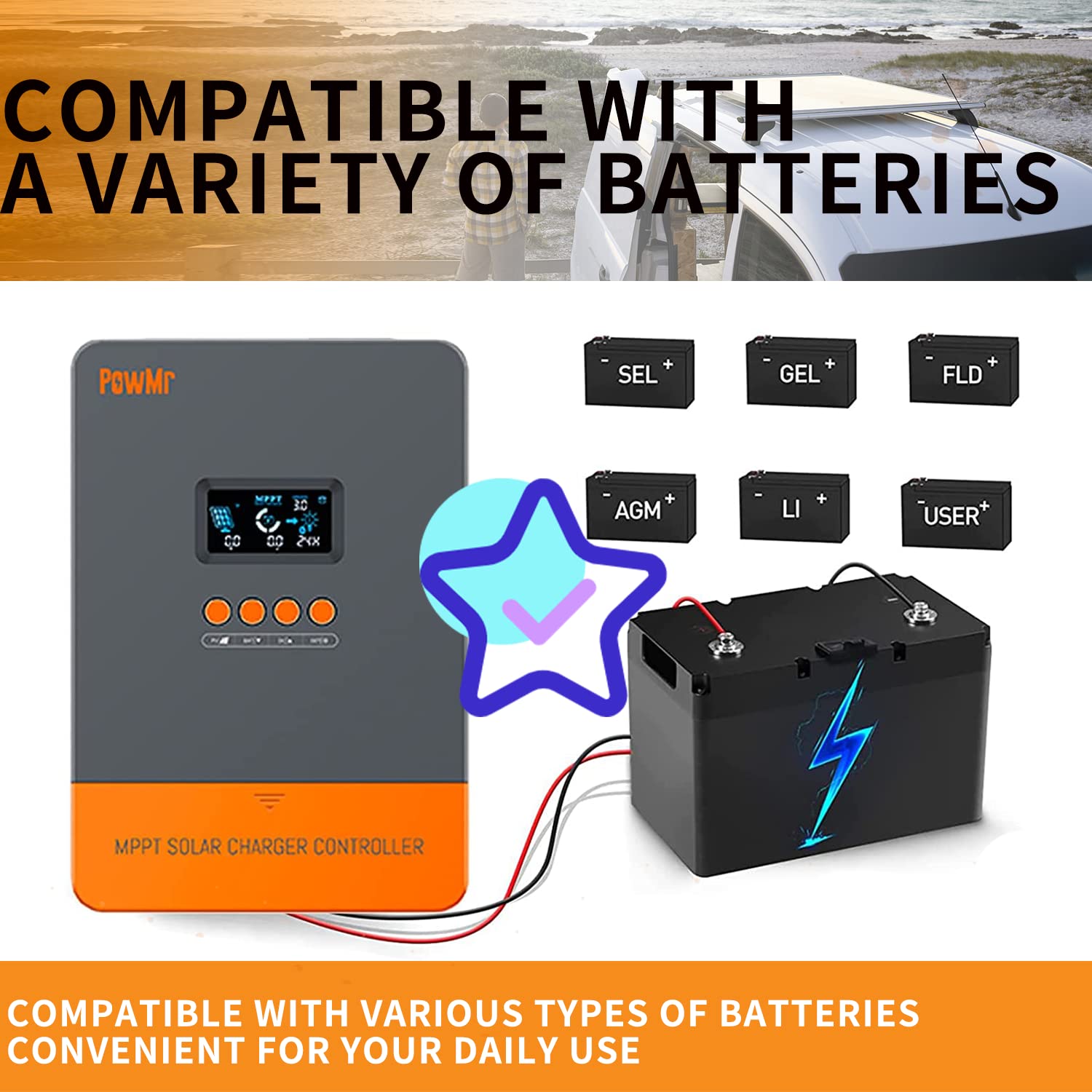 SOGTICPS MPPT 60A Solar Charge Controller w/0 Layer LCD Display,Lithium Battery Reactivation,12V/24V/36V/48V Battery System Charge Regulator for AGM, Gel, Flooded and Lithium