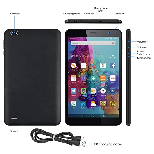 ZAOFEPU Android 11 Tablet PC 8 inch Tablet, SQ8 Pixel 800 x1280, 2MP+5MP Dual Camera,CPU 7731E-V2.0 4000MAH 2.4G WiFi Android Tablet Black with Charge Cable and OTG Cable