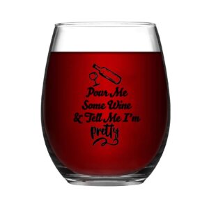 11oz stemless wine glass pour me some wine and tell me im pretty drinking glass glassware for red or white wine cocktails perfect for homes & bars party supplies decorations