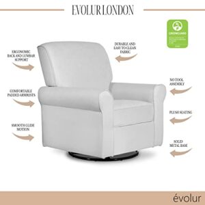 Evolur London Upholstered 360 Swivel Rocker Nursery Glider Durable Soft Fabric, Misty Grey