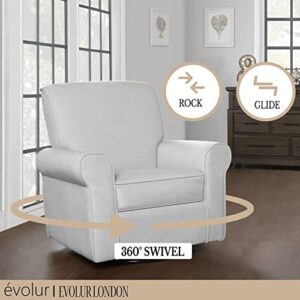 Evolur London Upholstered 360 Swivel Rocker Nursery Glider Durable Soft Fabric, Misty Grey