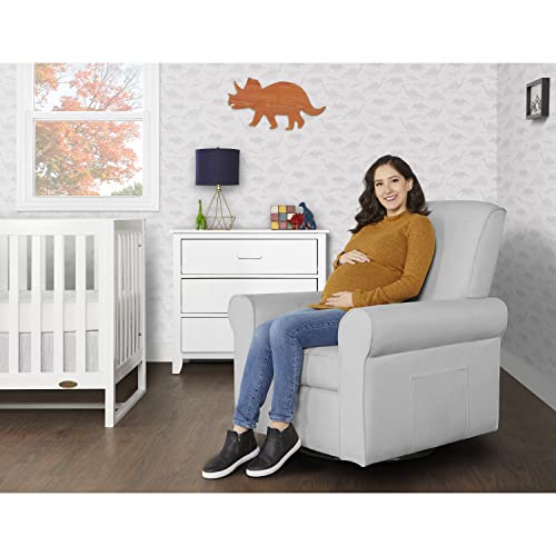 Evolur London Upholstered 360 Swivel Rocker Nursery Glider Durable Soft Fabric, Misty Grey