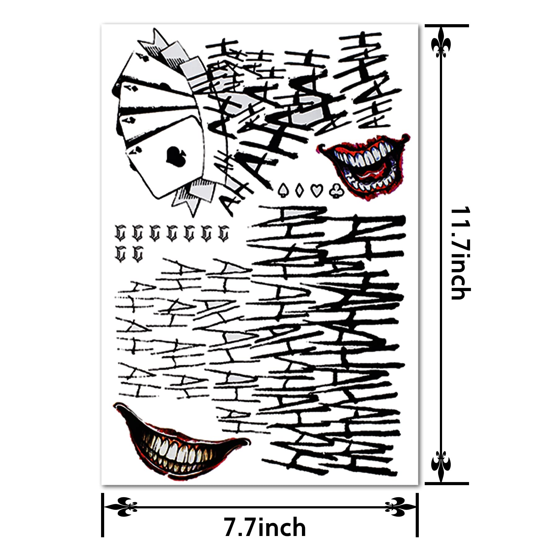 3 Sheets Joker Tattoos, Realistic & Last Long Halloween Fake Temporary Tattoo Sticker for Men - All Versions - Perfect for Halloween Cosplay Costumes Masquerade Party Makeup Accessories