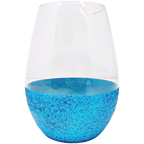 Needzo Bulk Stemless Wine Glass Set, Blue Glitter Bottom Wine Glasses, Cute Drinking Cups for Women, Housewarming Gift Ideas, Pack of 6, 20 Ounces