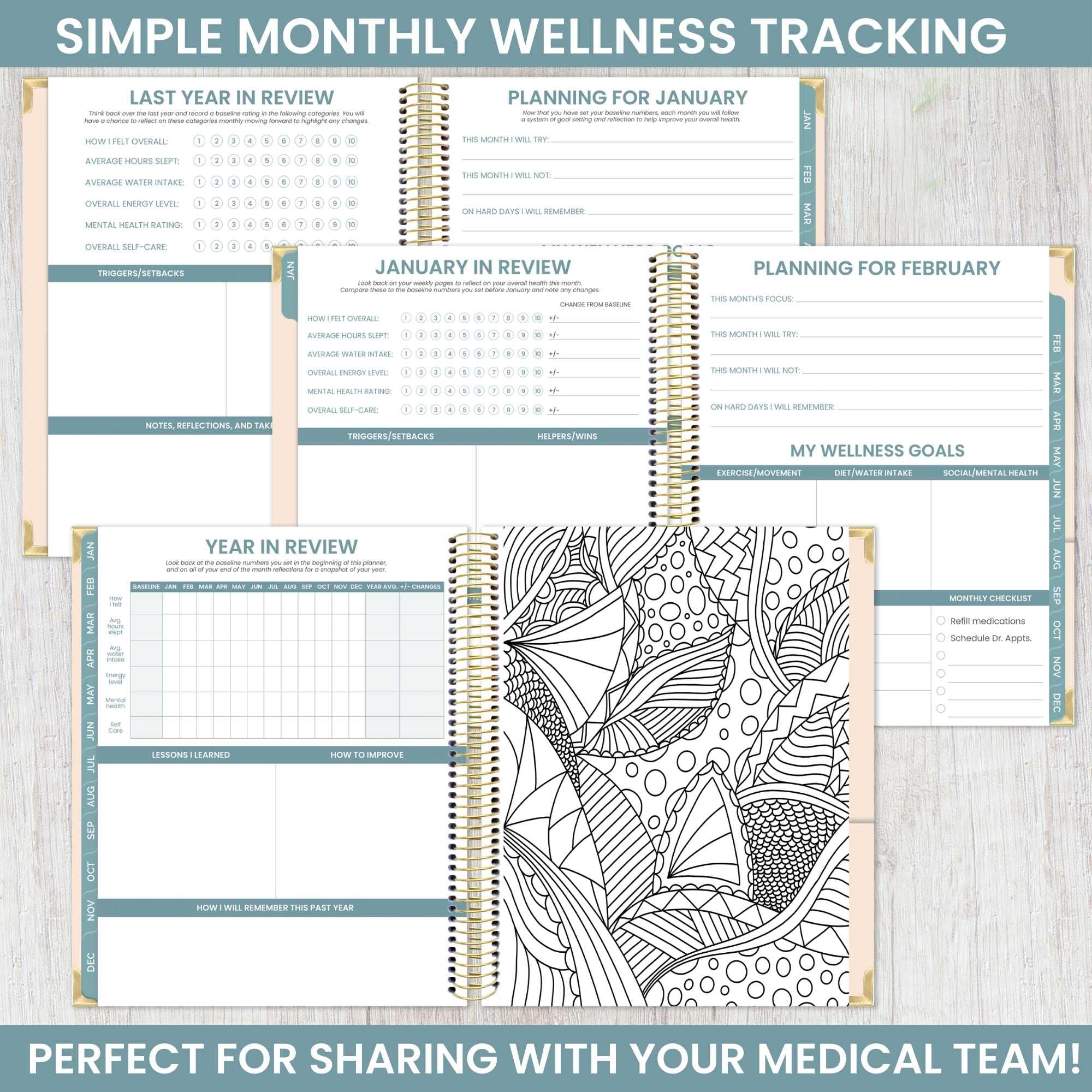 bloom daily planners Undated Chronic Illness Planner & Medical Journal - 12 Month Pain & Symptom Tracker, Mood & Medication Log, Appointment Organizer (7” x 9”)- You Are Stronger Than You Think