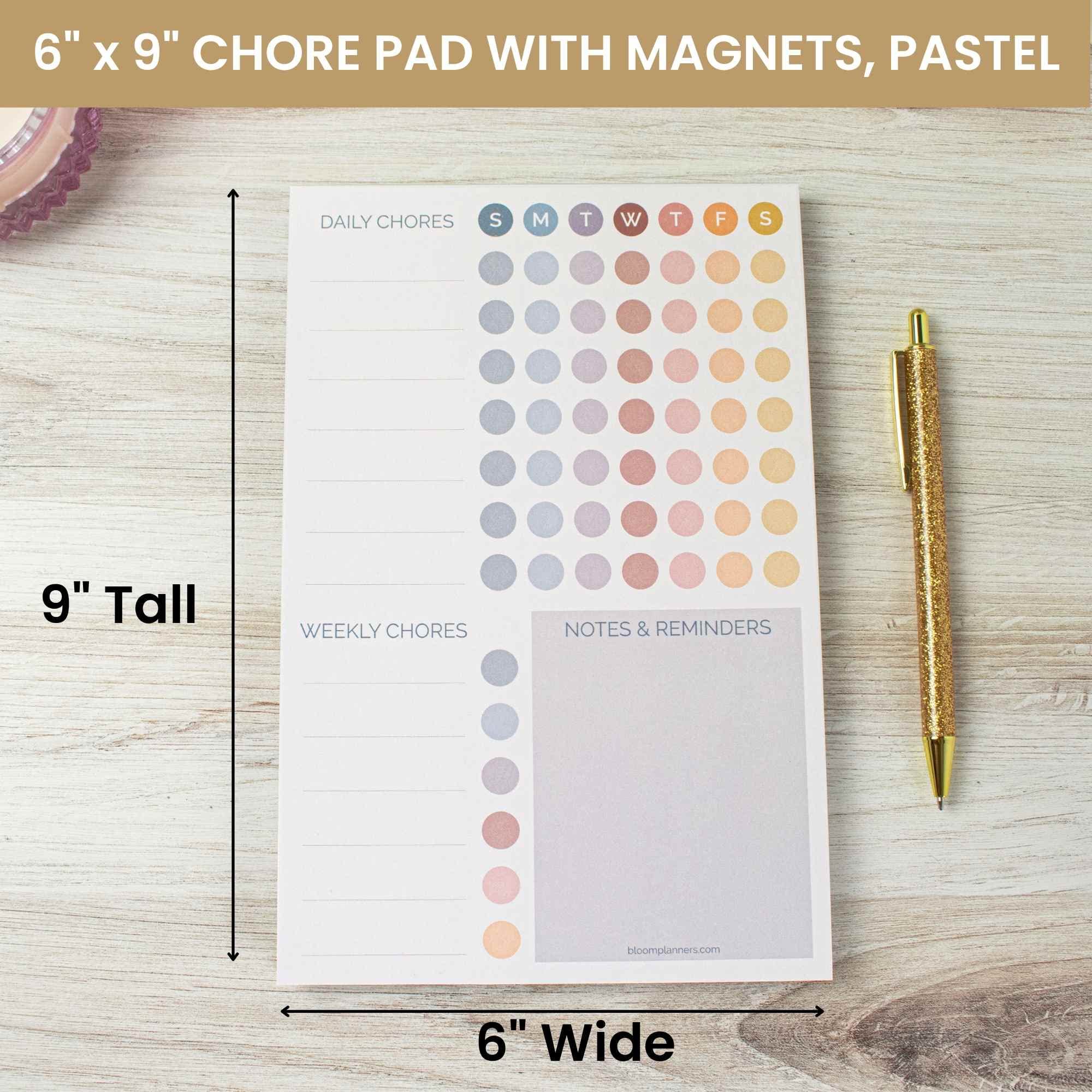 bloom daily planners Magnetic Chore Chart Planning Pad - Daily & Weekly Habit To Do Tracker - Family Organizer and Responsibility Reward System - 60 Sheets - 6” x 9”, Pastel