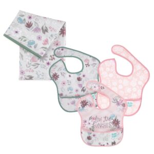 bumkins bibs for girl or boy, superbib baby and toddler 6-24 months, essential must have for eating, feeding set, waterproof splat mat for under high chair, mess saving, fabric 3-pk floral and lace
